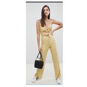 NWT Emory Park yellow jumpsuit with two tie front large medium